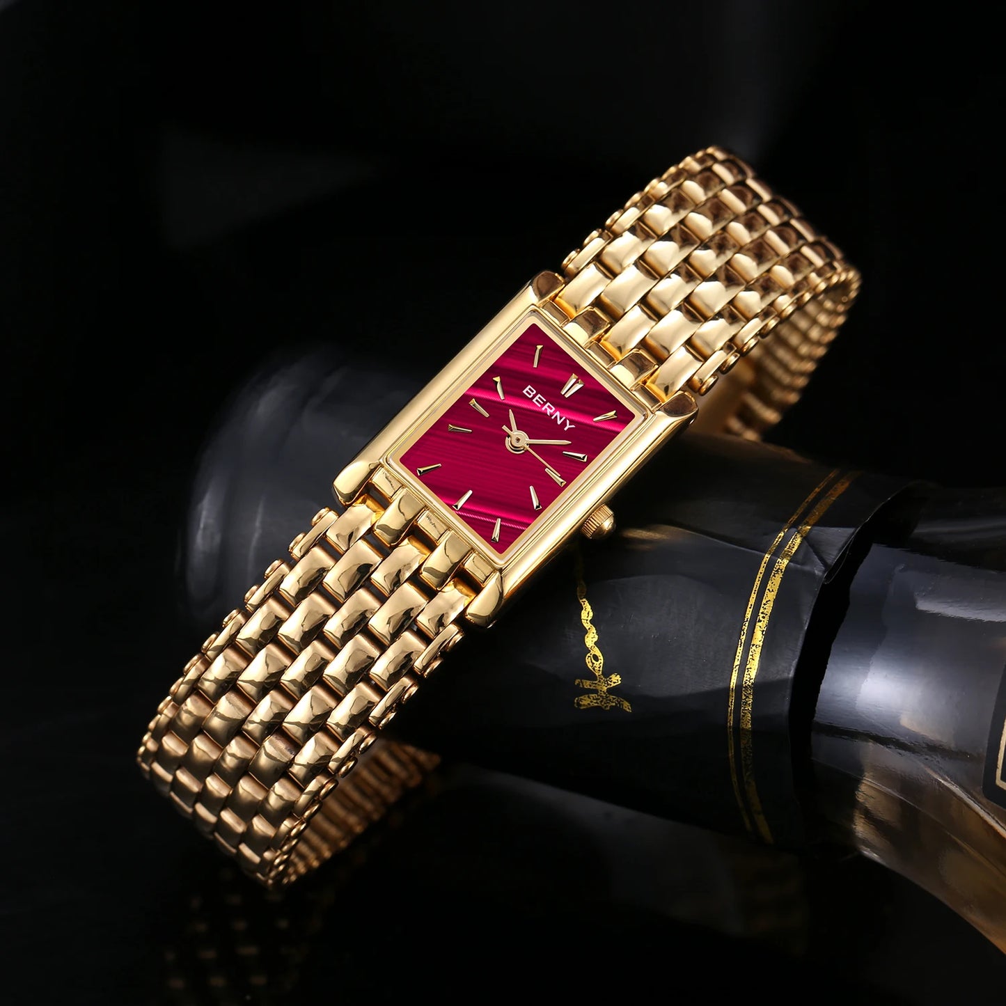 BERNY Gold Watch for Women Square Ladies Quartz Wristwatches Stainless Steel Women Small Gold Watch Luxury Casual Fashion Watch
