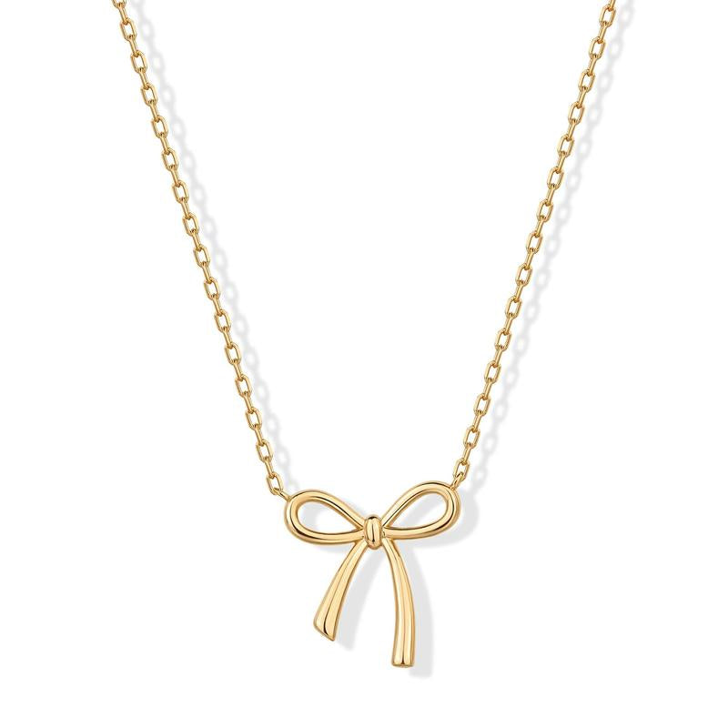 PAVOI 14K Gold Plated Bow Pendant Necklace for Women | Layering Chain Necklaces