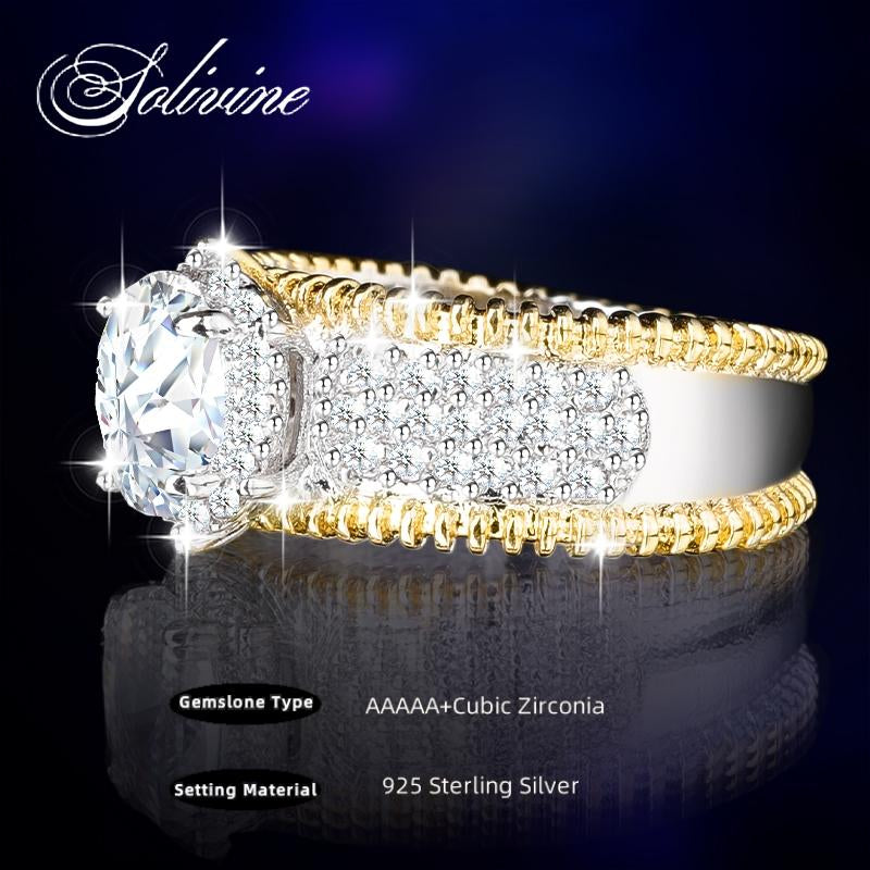 SOLIVINE Oval Cut Ring, Two Tone Gold Band, Vintage Engagement Ring for Women, 925 Silver Jewelry 5A Cubic Zirconia CZ Wedding Rings Gifts for Her