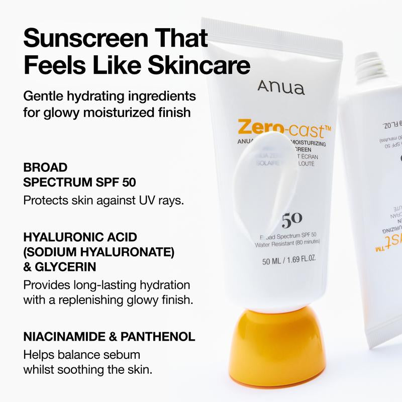 [Anua Official Shop] Zero-Cast Moisturizing Finish Sunscreen (50Ml) ｜SPF 50, Korean Sunscreen, Sun Protection, Waterproof, No White Cast, Lightweight, Korean Skincare, Makeup Longevity