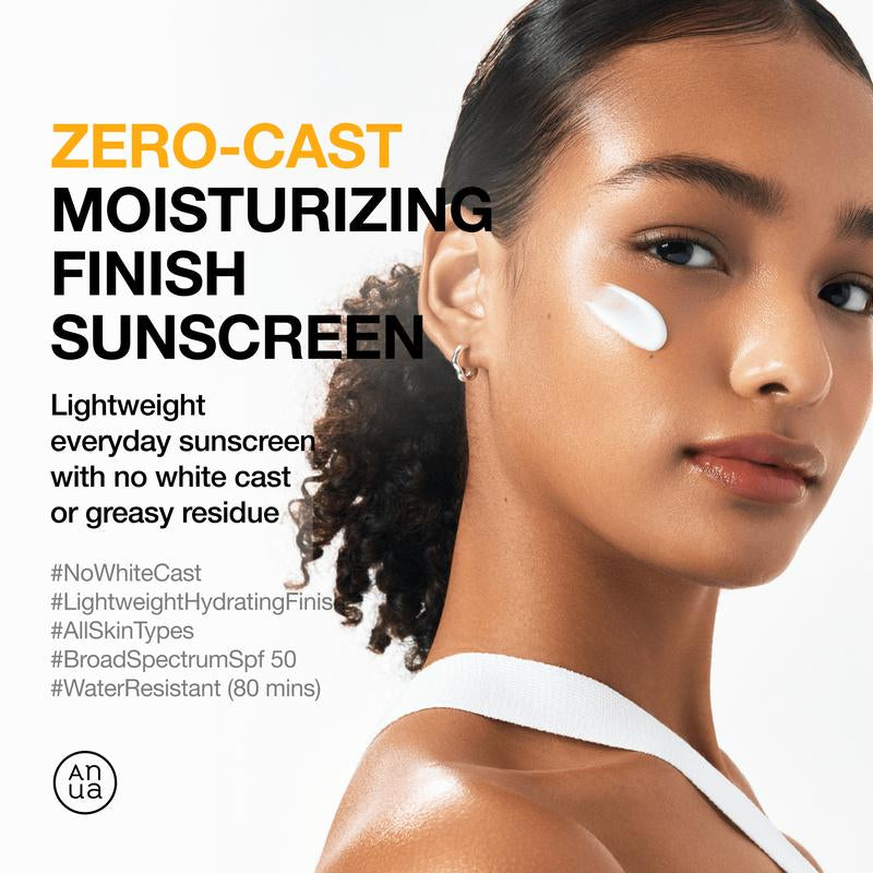 [Anua Official Shop] Zero-Cast Moisturizing Finish Sunscreen (50Ml) ｜SPF 50, Korean Sunscreen, Sun Protection, Waterproof, No White Cast, Lightweight, Korean Skincare, Makeup Longevity