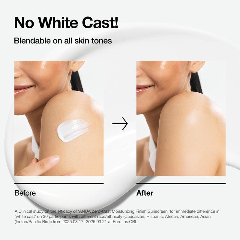 [Anua Official Shop] Zero-Cast Moisturizing Finish Sunscreen (50Ml) ｜SPF 50, Korean Sunscreen, Sun Protection, Waterproof, No White Cast, Lightweight, Korean Skincare, Makeup Longevity