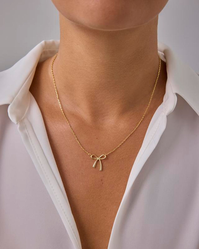 PAVOI 14K Gold Plated Bow Pendant Necklace for Women | Layering Chain Necklaces