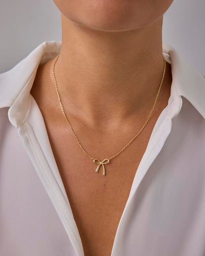 PAVOI 14K Gold Plated Bow Pendant Necklace for Women | Layering Chain Necklaces
