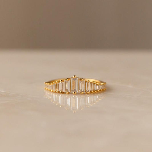 Art Deco Diamond Ring by Caitlyn Minimalist - Vintage Style Cocktail Ring in Gold & Sterling Silver - Crystal Chandelier Engagement Ring - Classic Wedding Jewelry - Gift for Her