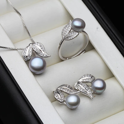 Natural Freshwater Pearl Necklace and Earring Set for Women in 925 Sterling Silver - Elegant Jewelry Gift