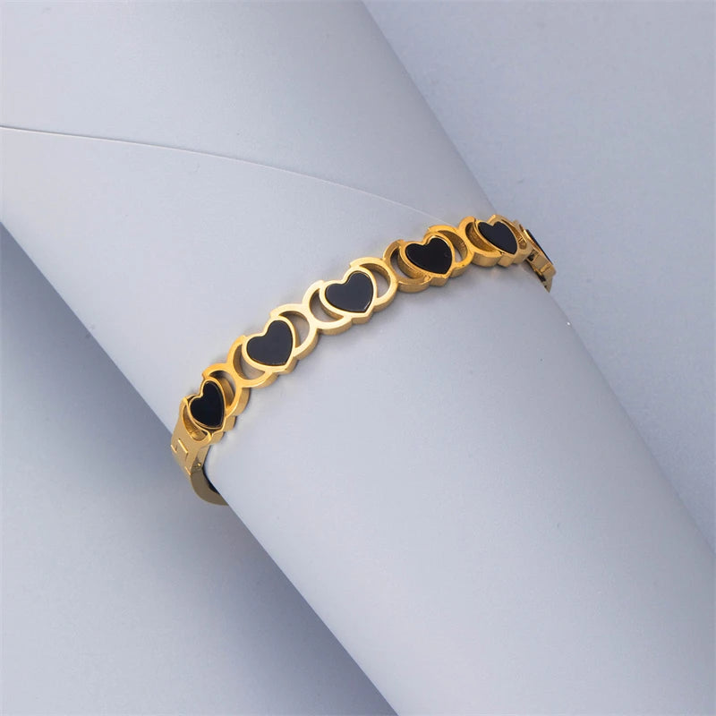 Statement 316L Stainless Steel 2025 New Fashion Jewelry Young Style Love Heart Charm Bangle Bracelets for Women Lover