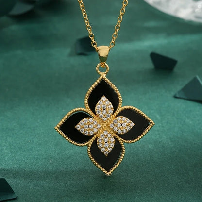 The Luxe Clover Necklace, two-color malachite four-leaf flower pendant luxury temperament necklace.gift for Queen