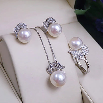 Natural Freshwater Pearl Necklace and Earring Set for Women in 925 Sterling Silver - Elegant Jewelry Gift