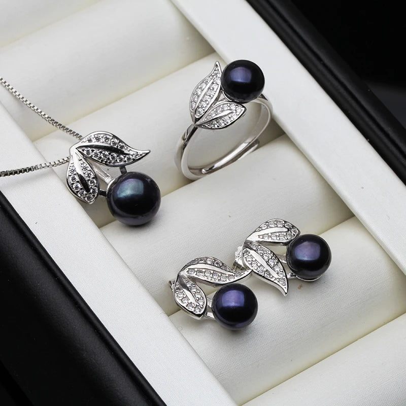 Natural Freshwater Pearl Necklace and Earring Set for Women in 925 Sterling Silver - Elegant Jewelry Gift