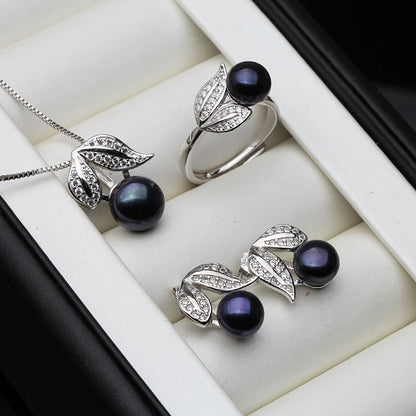 Natural Freshwater Pearl Necklace and Earring Set for Women in 925 Sterling Silver - Elegant Jewelry Gift