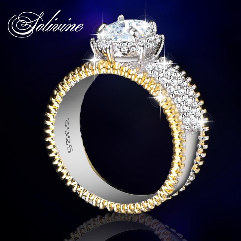 SOLIVINE Oval Cut Ring, Two Tone Gold Band, Vintage Engagement Ring for Women, 925 Silver Jewelry 5A Cubic Zirconia CZ Wedding Rings Gifts for Her