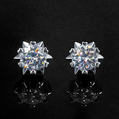 HELLOICE Moissanite Non Pierced Snowflake Earrings 0.6Ct/1Ct/2Ct Synthetic Moissanite VVS1 D Color Non-Piercing Jewelry Gift for Women and Men