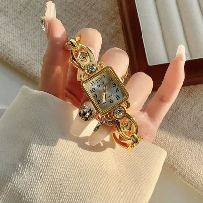 Golden Digital Dial Fashion Watch Luxurious Zircon Retro Style Watch Suitable for Everyday Versatile Birthday Party