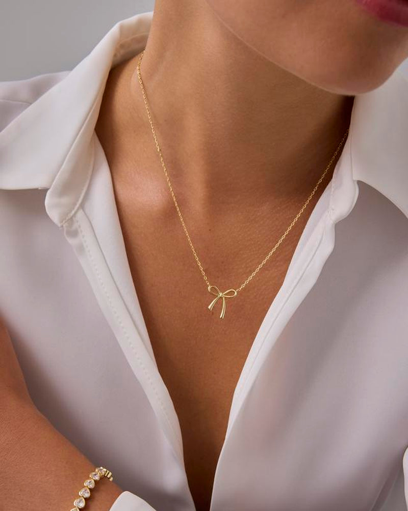 PAVOI 14K Gold Plated Bow Pendant Necklace for Women | Layering Chain Necklaces