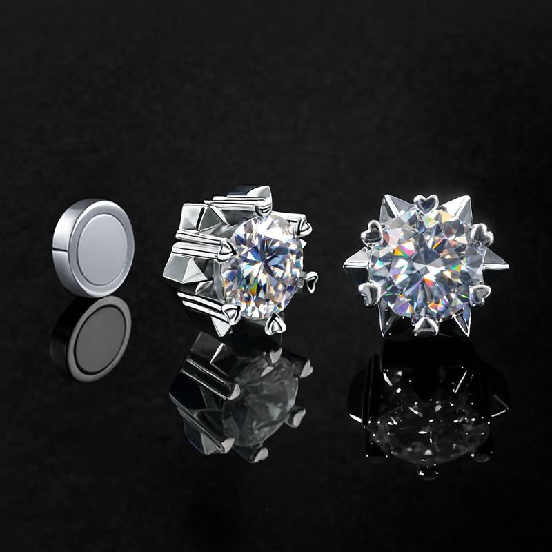 HELLOICE Moissanite Non Pierced Snowflake Earrings 0.6Ct/1Ct/2Ct Synthetic Moissanite VVS1 D Color Non-Piercing Jewelry Gift for Women and Men