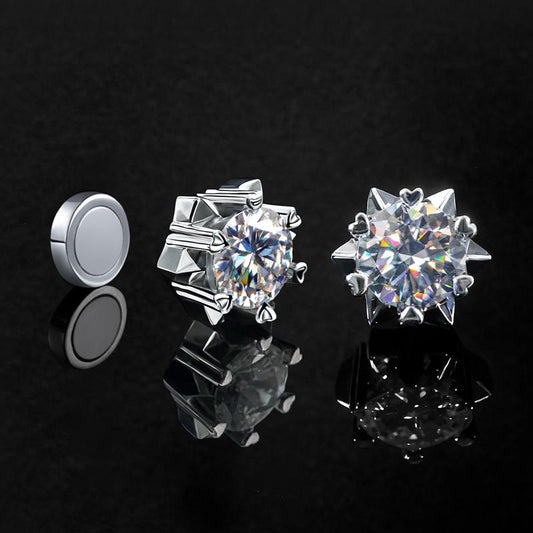HELLOICE Moissanite Non Pierced Snowflake Earrings 0.6Ct/1Ct/2Ct Synthetic Moissanite VVS1 D Color Non-Piercing Jewelry Gift for Women and Men